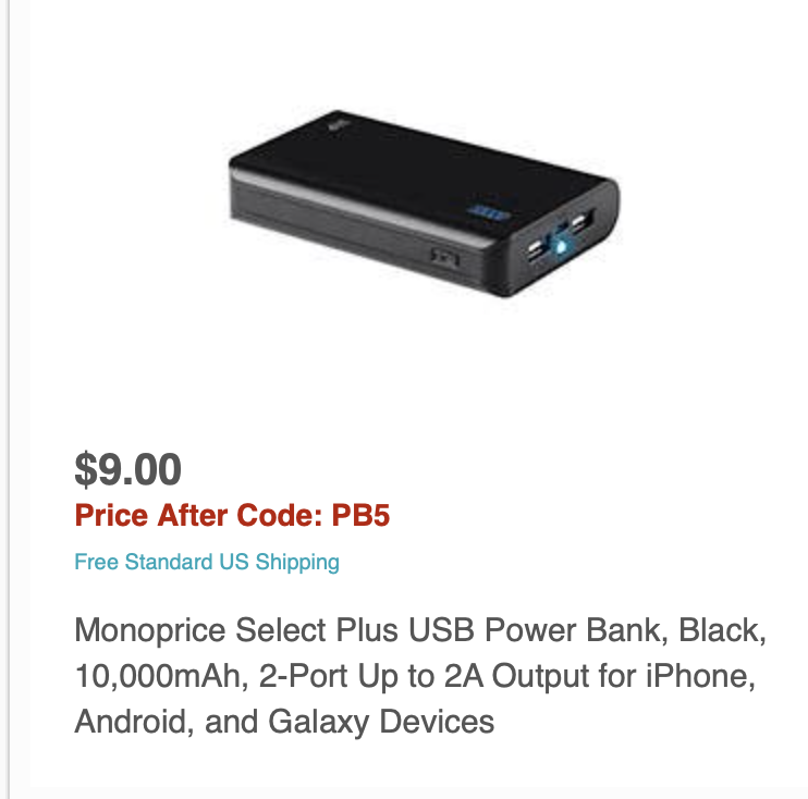 Monoprice 10,000mAh battery pack for usb devices